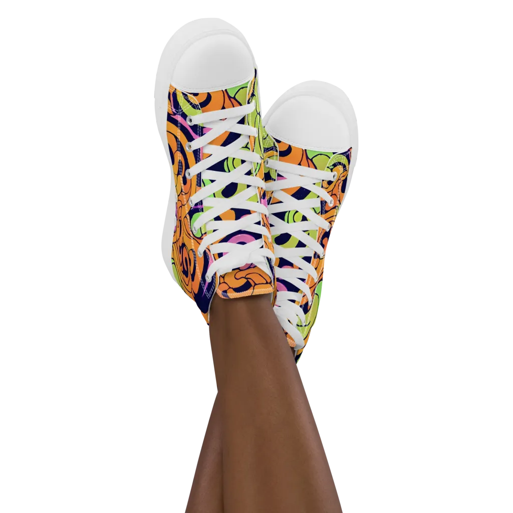 Acid Spiral on Women's High Top Canvas Shoes — Front