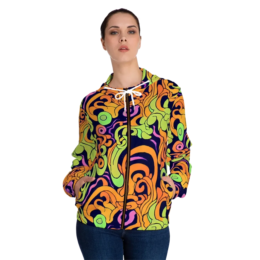 Acid Spiral on Women's Full-Zip Hoodie — Front On Person