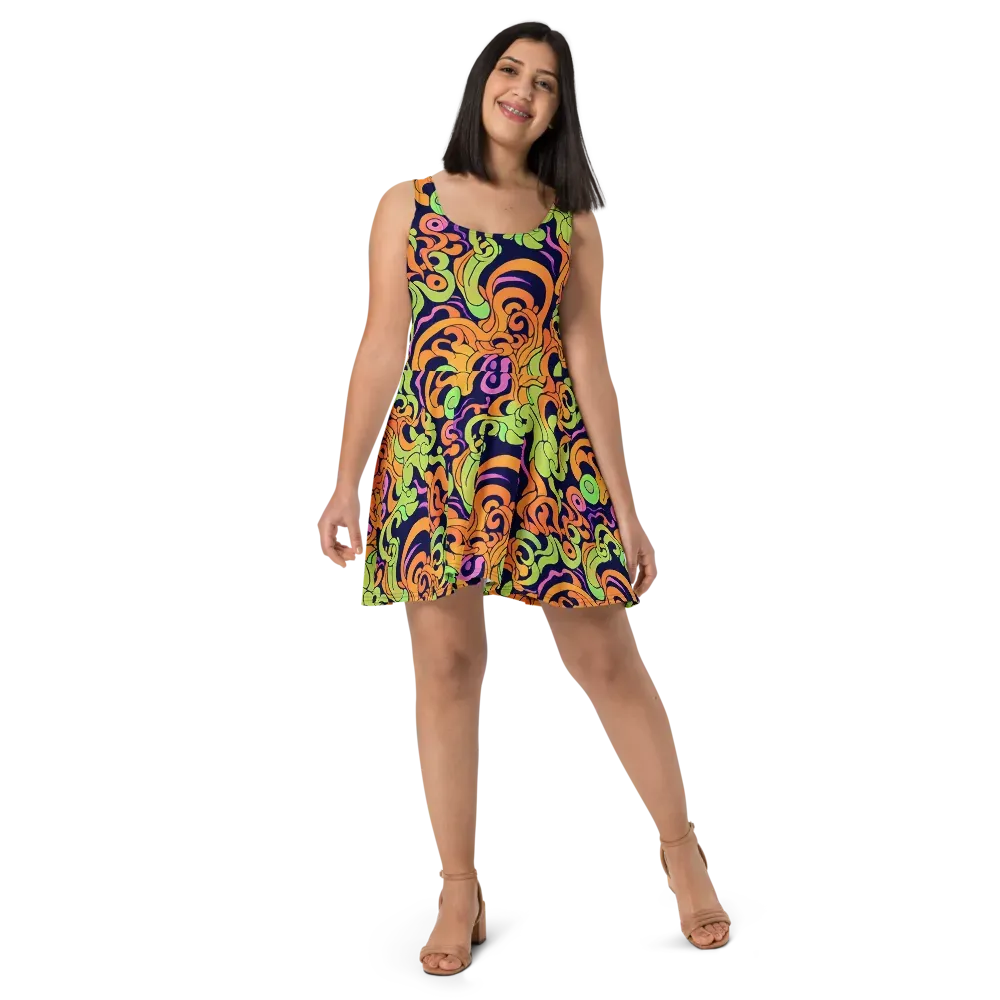 Acid Spiral on Skater Dress — Front