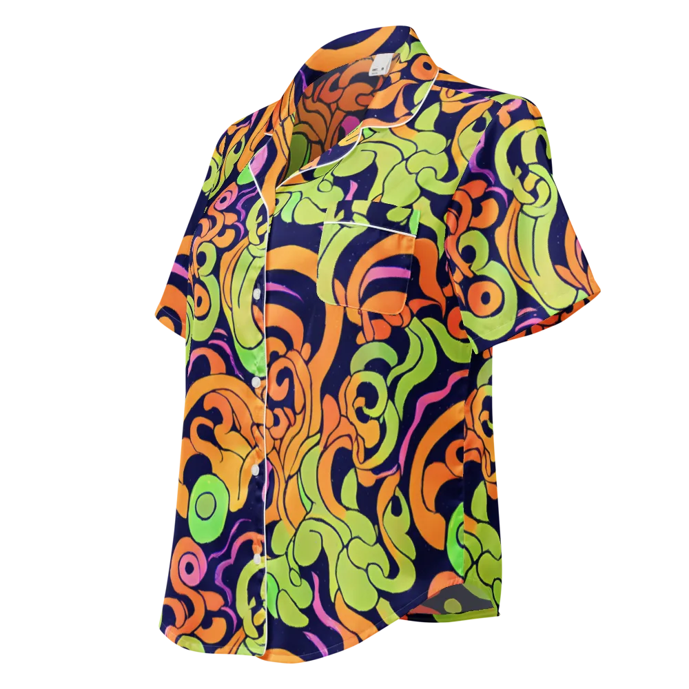 Acid Spiral on Women's Short Sleeve Pajama Top — Left Front