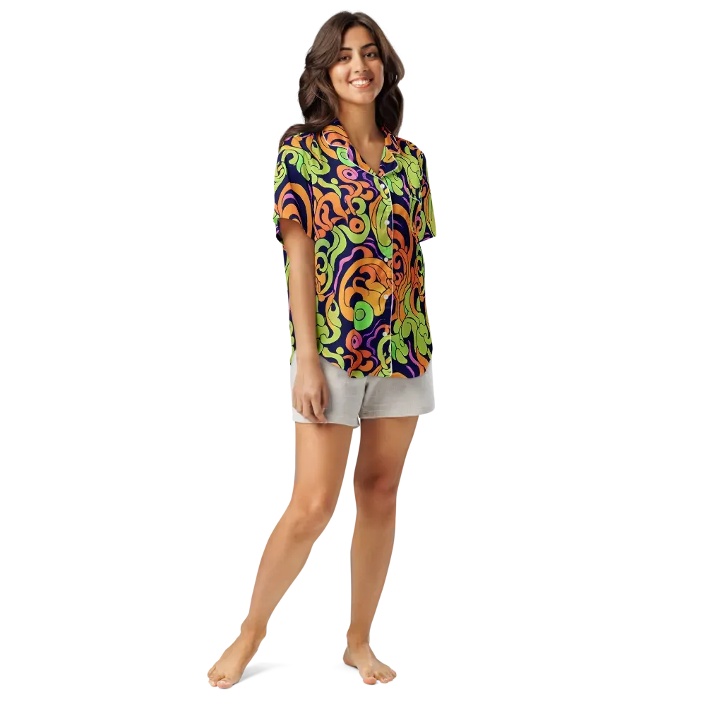 Acid Spiral on Women's Short Sleeve Pajama Top — Front