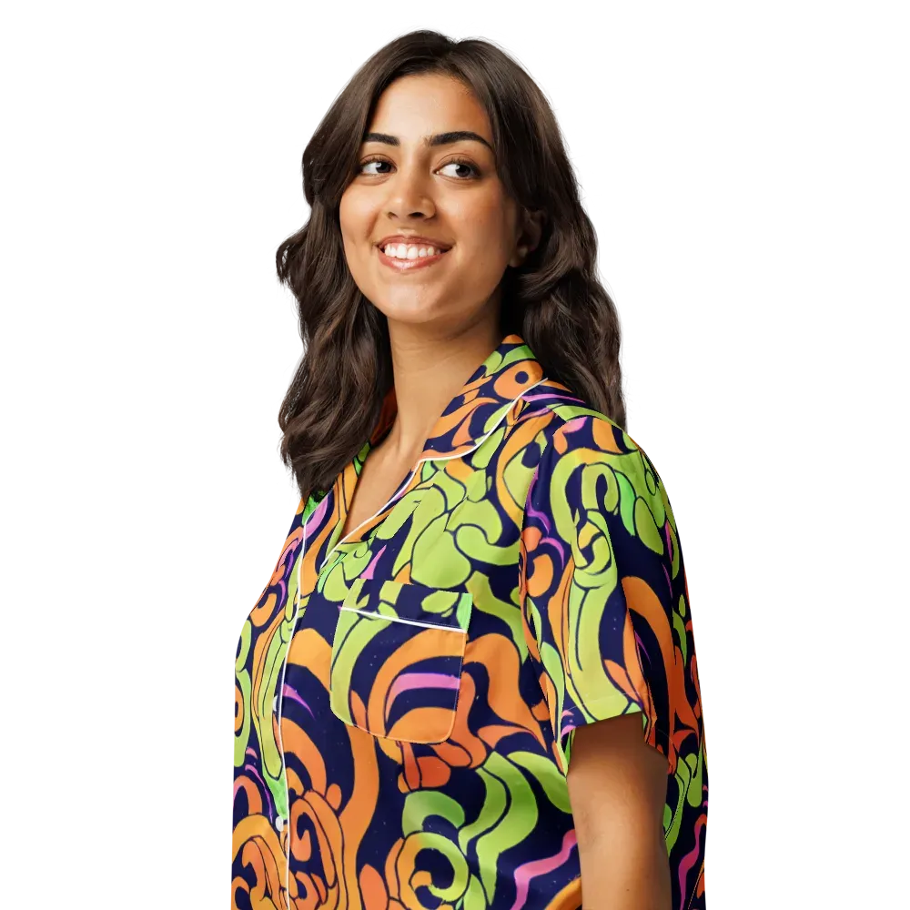 Acid Spiral on Women's Short Sleeve Pajama Top — Left Front