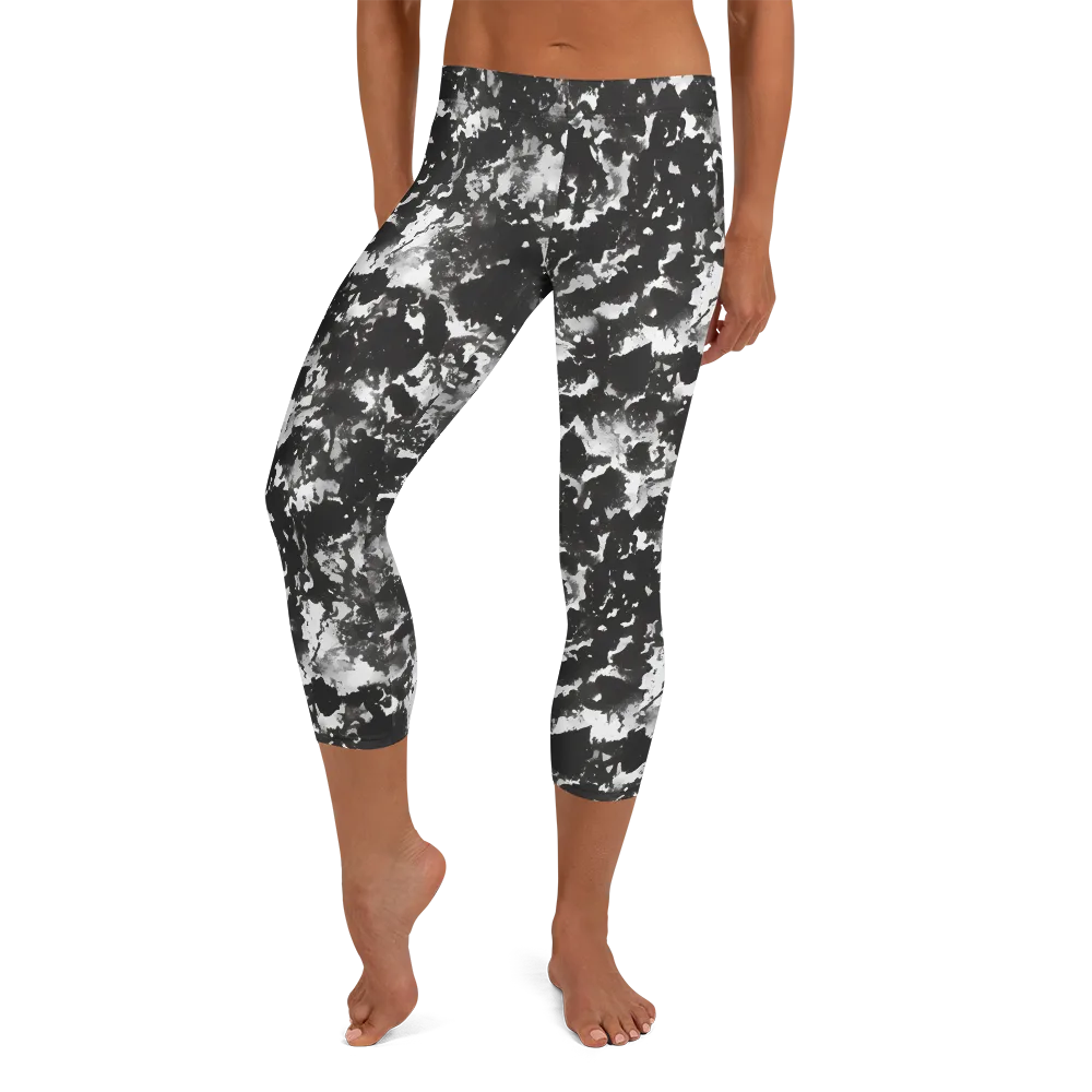 Monochrome Rift on Capri Leggings — Front