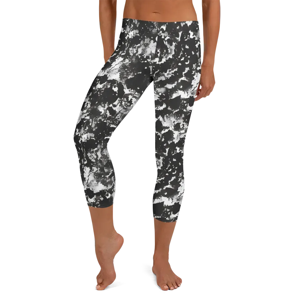 Monochrome Rift on Capri Leggings — Front