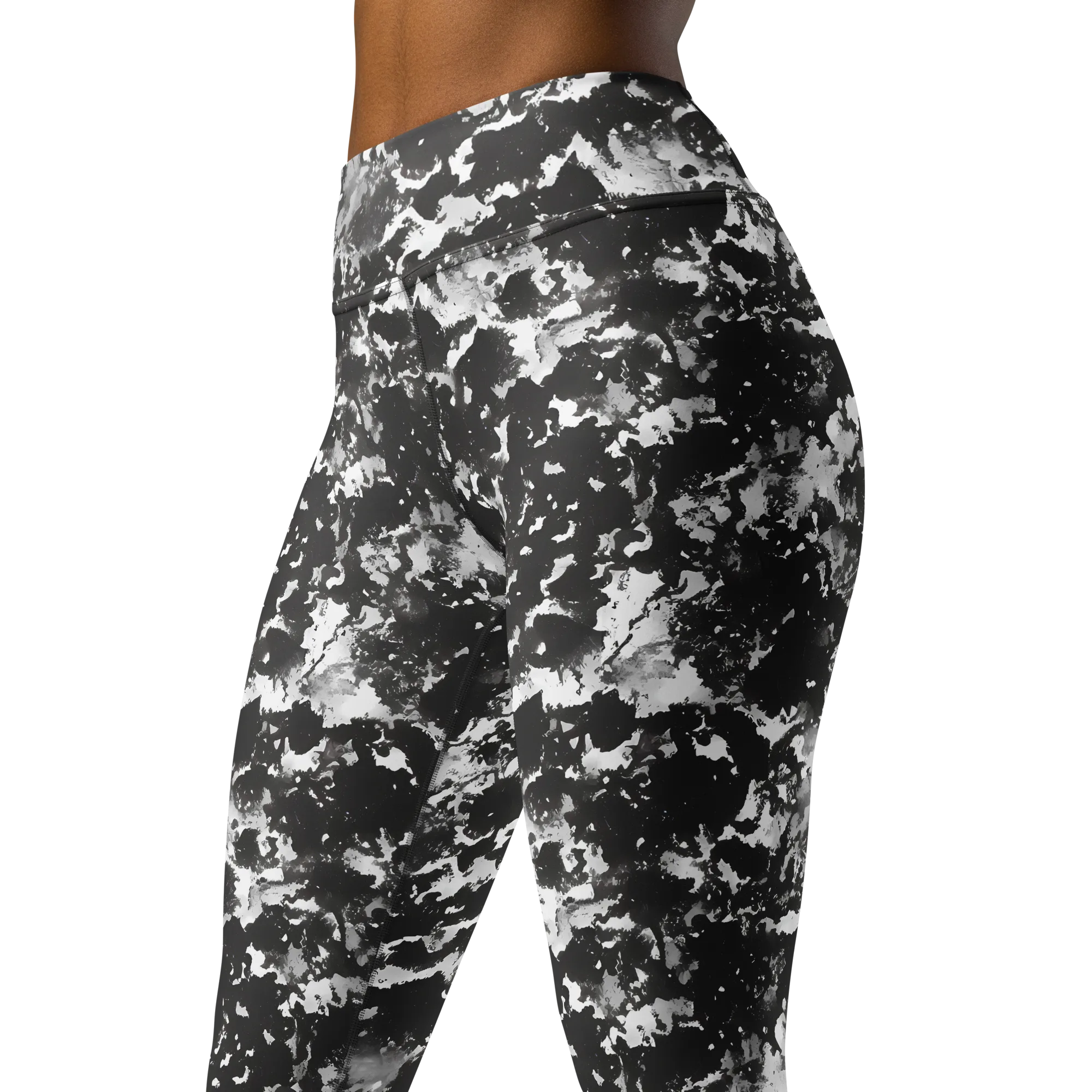 Monochrome Rift on Yoga Leggings — Left Front