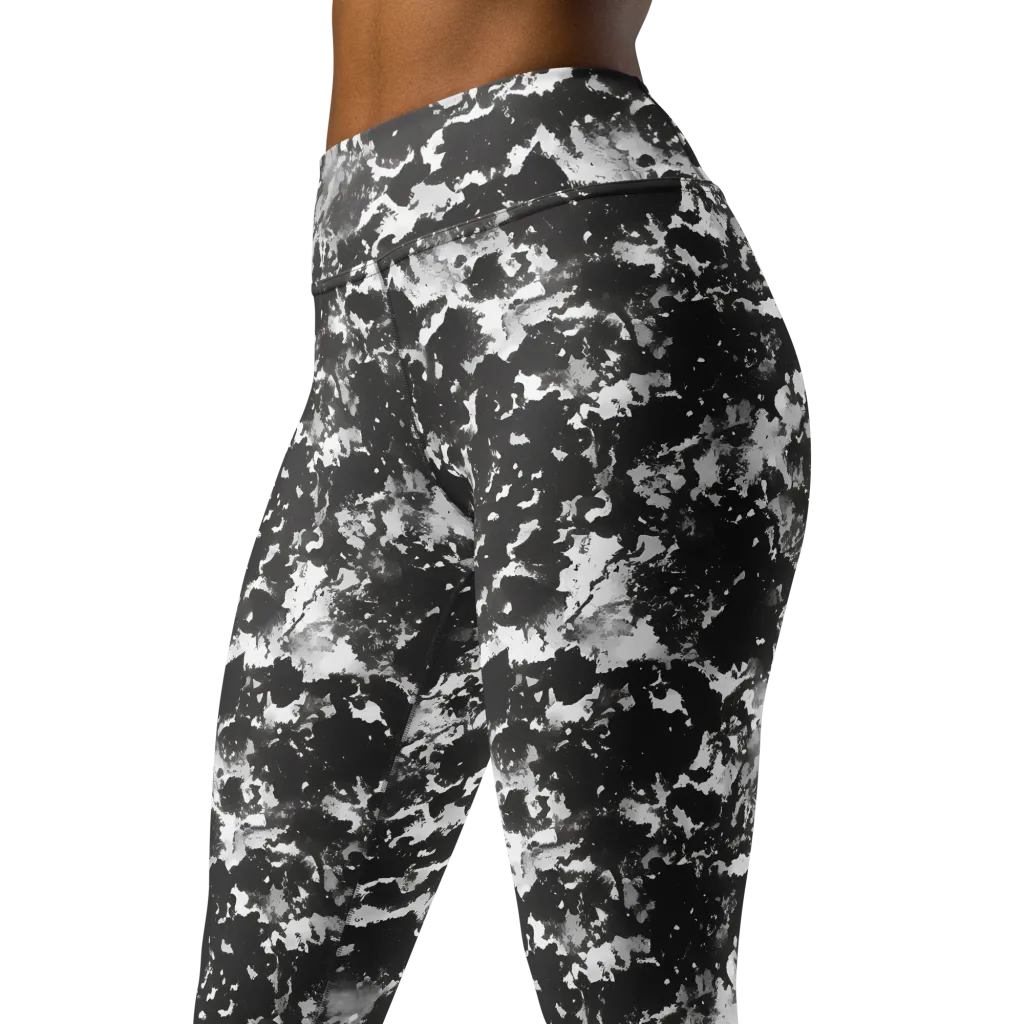 Monochrome Rift on Yoga Leggings — Left Front