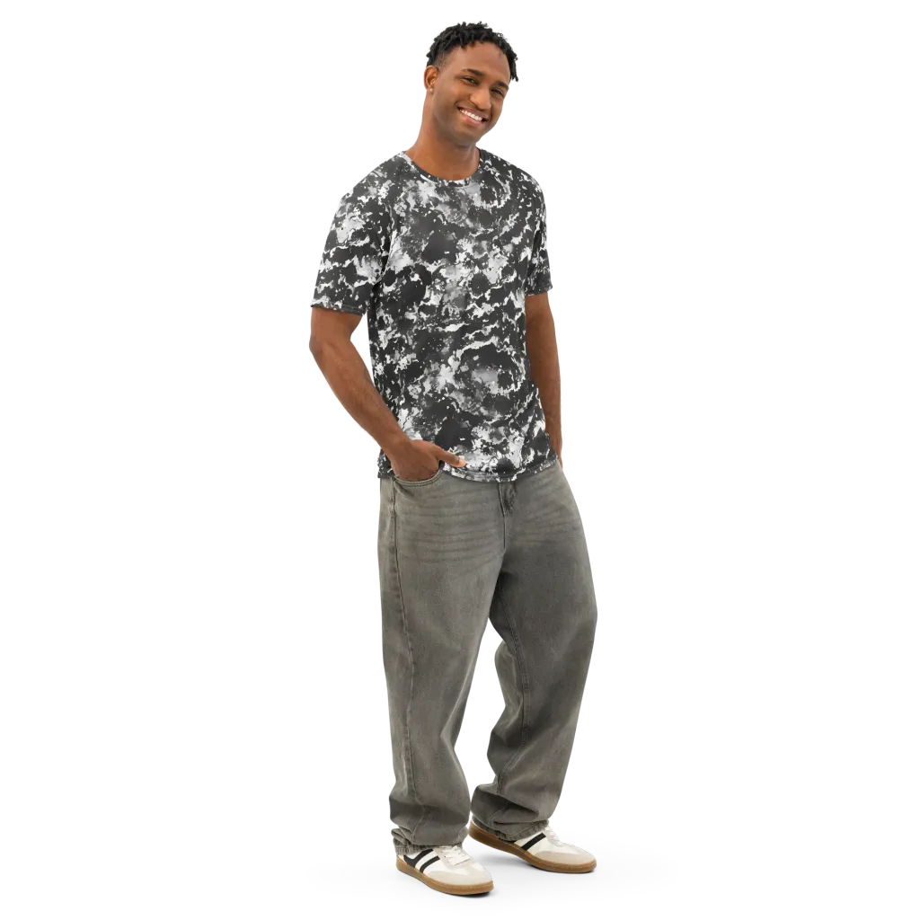 Monochrome Rift on Men's Cotton Crew Neck T-Shirt — Right Front