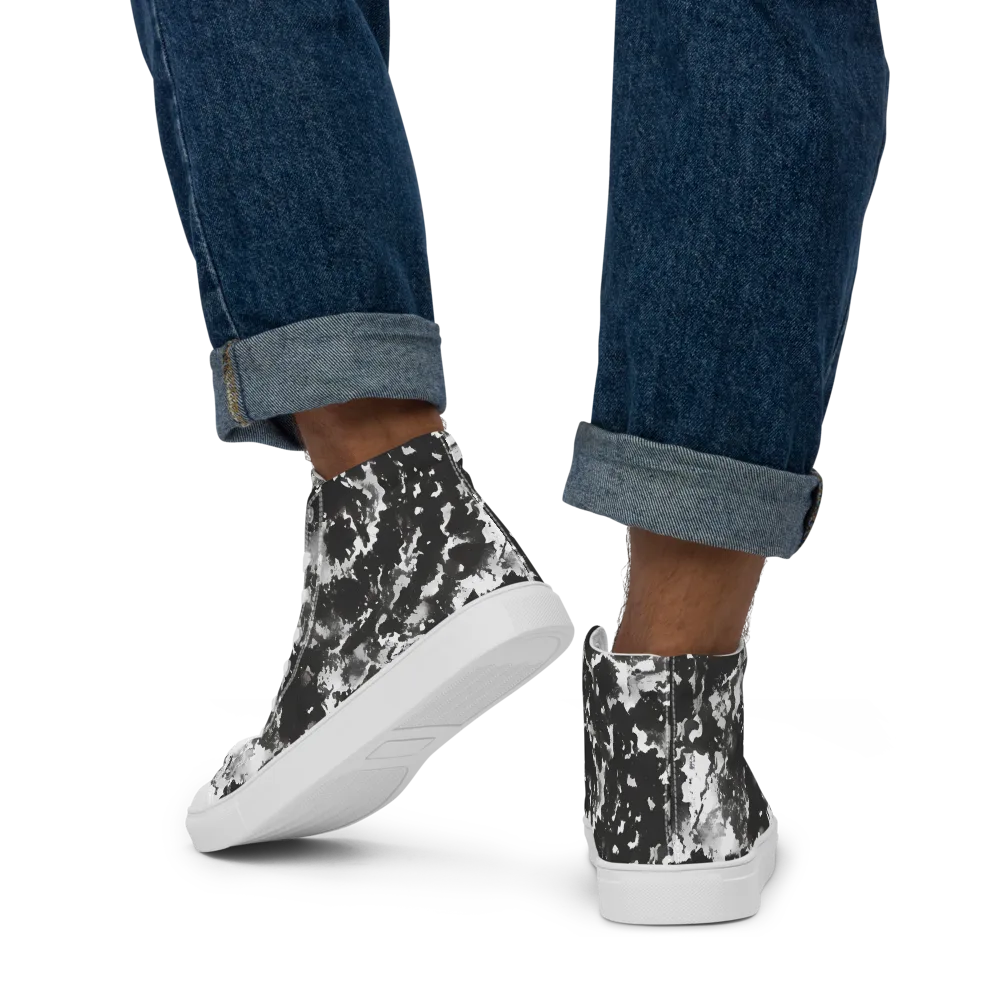 Monochrome Rift on Men's High Top Canvas Shoes — Back