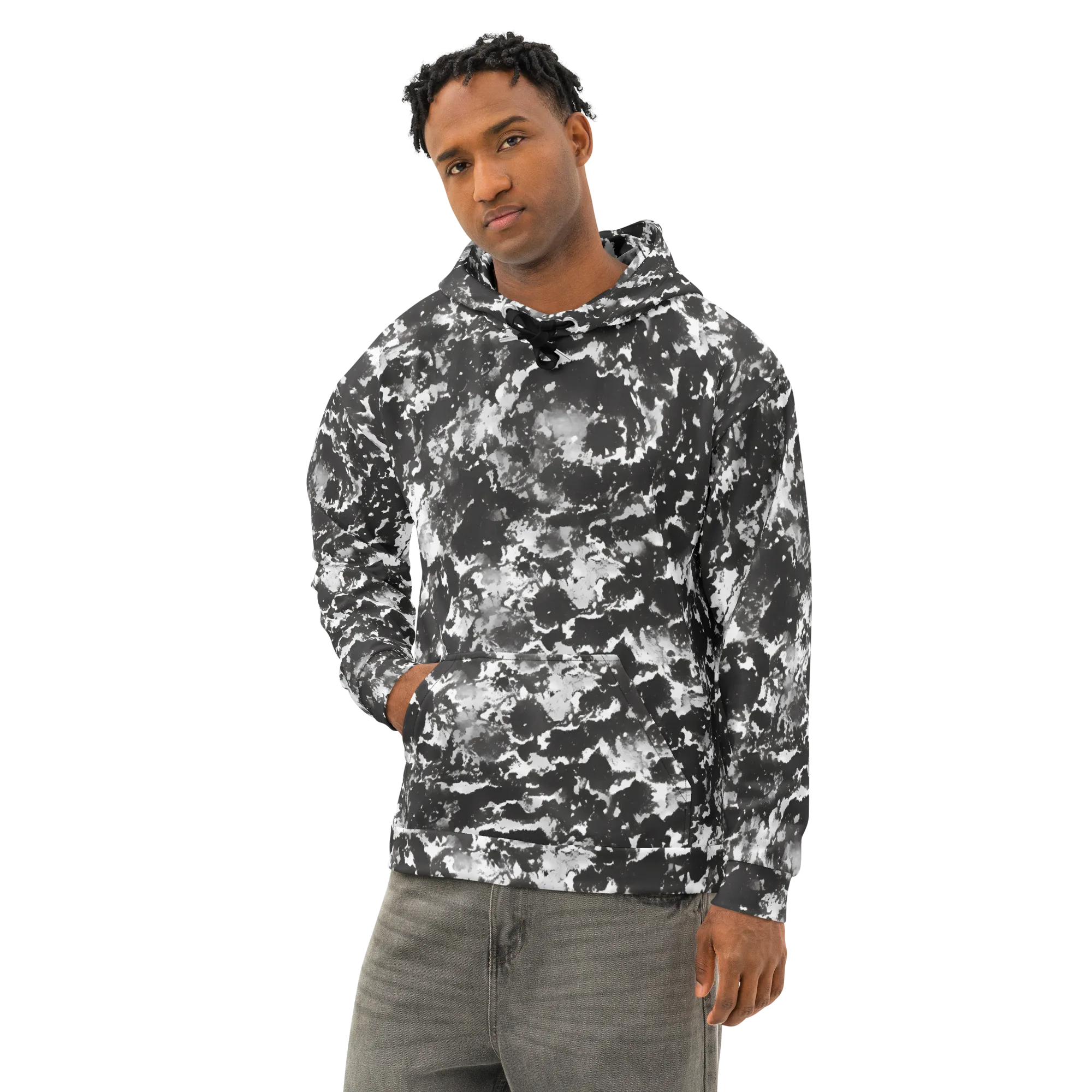 Monochrome Rift on Cotton Hoodie — Left Front