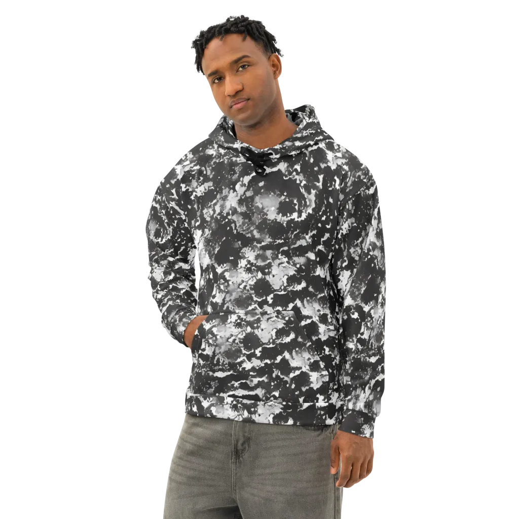Monochrome Rift on Cotton Hoodie — Left Front