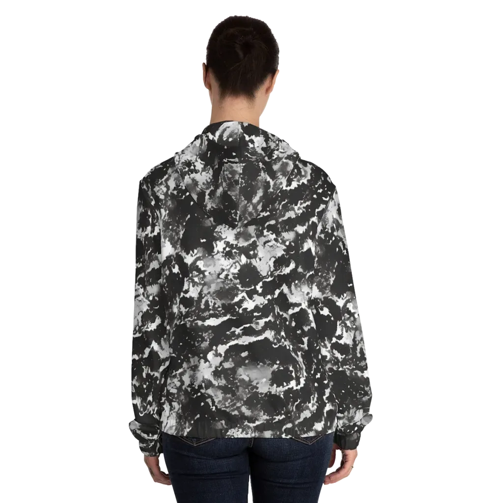Monochrome Rift on Women's Full-Zip Hoodie — Back On Person