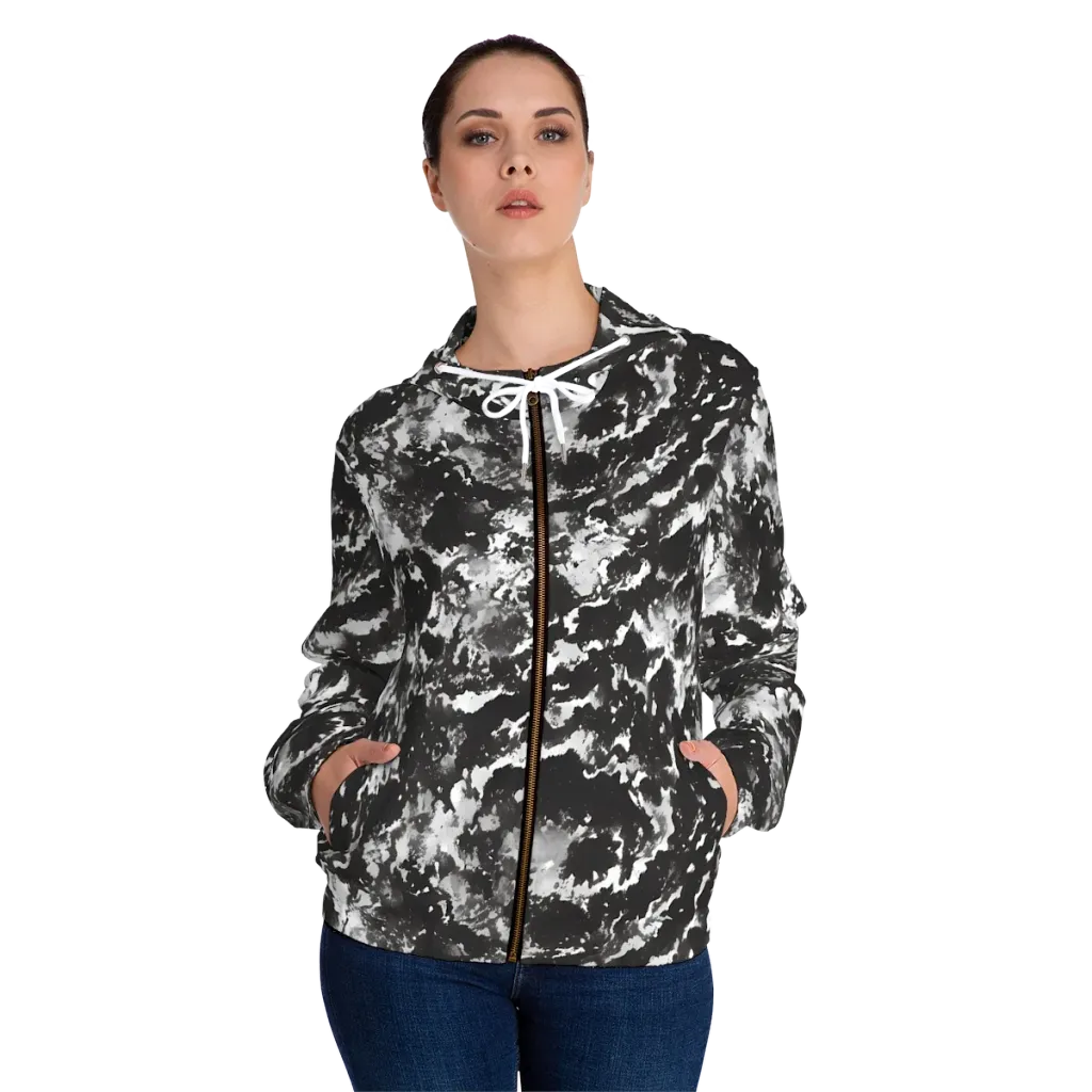 Monochrome Rift on Women's Full-Zip Hoodie — Front On Person