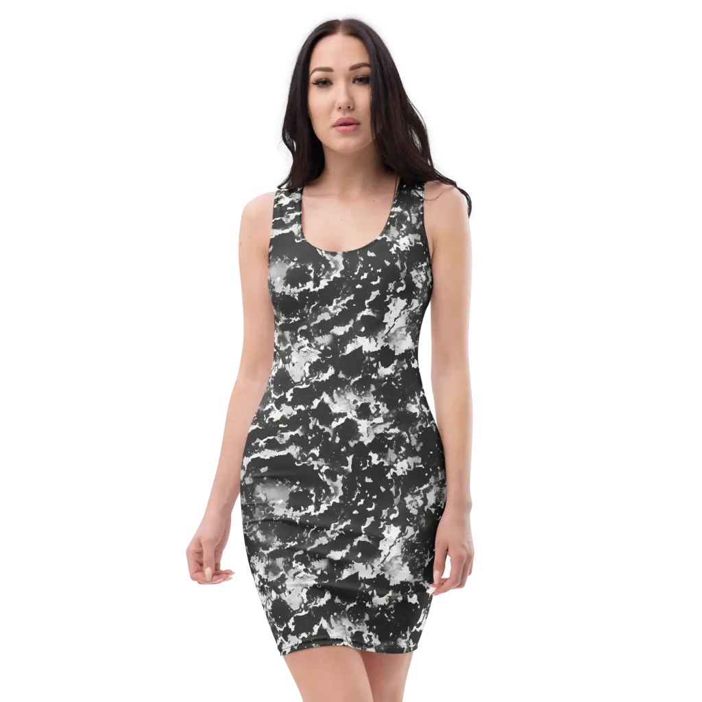 Monochrome Rift on Bodycon Dress — Front