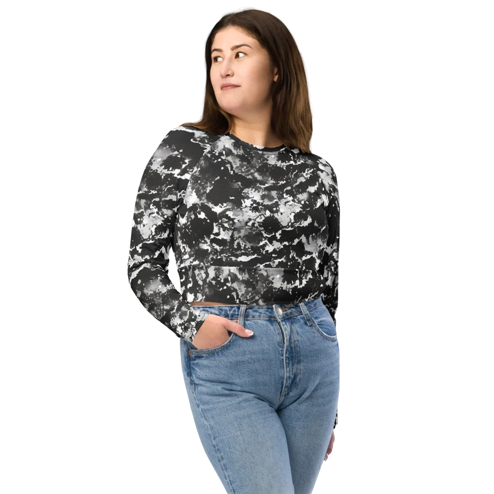 Monochrome Rift on Long Sleeve Crop Top — Front