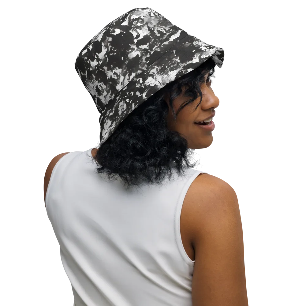 Monochrome Rift on Reversible Bucket Hat — Right Outside