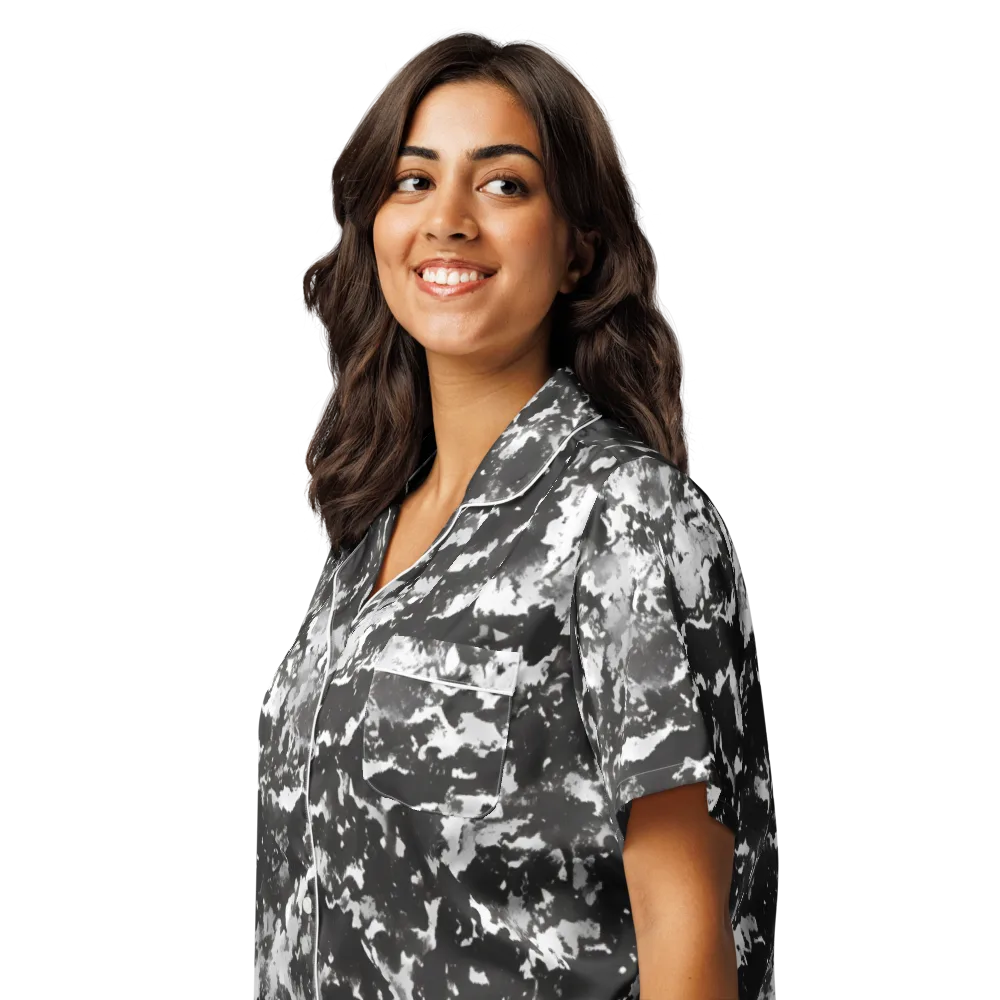 Monochrome Rift on Women's Short Sleeve Pajama Top — Left Front