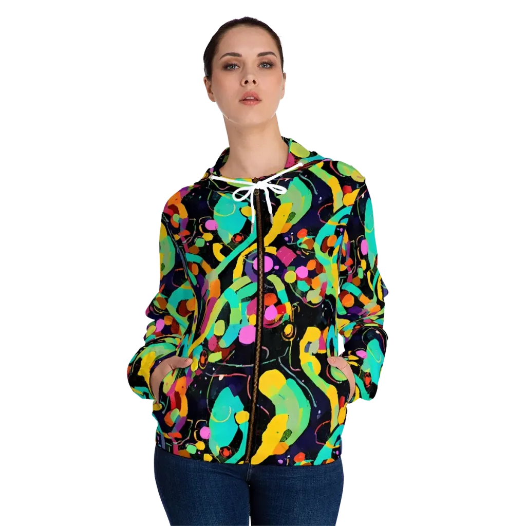 Neon Kinetic on Women's Full-Zip Hoodie — Front On Person