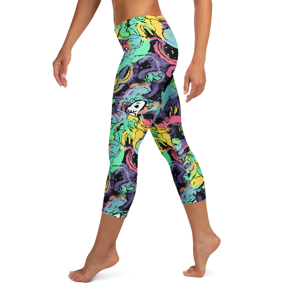 Candy Chaos on Capri Leggings — Left