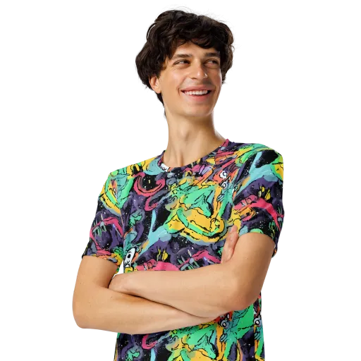 Candy Chaos on a Men's Crew Neck T-Shirt