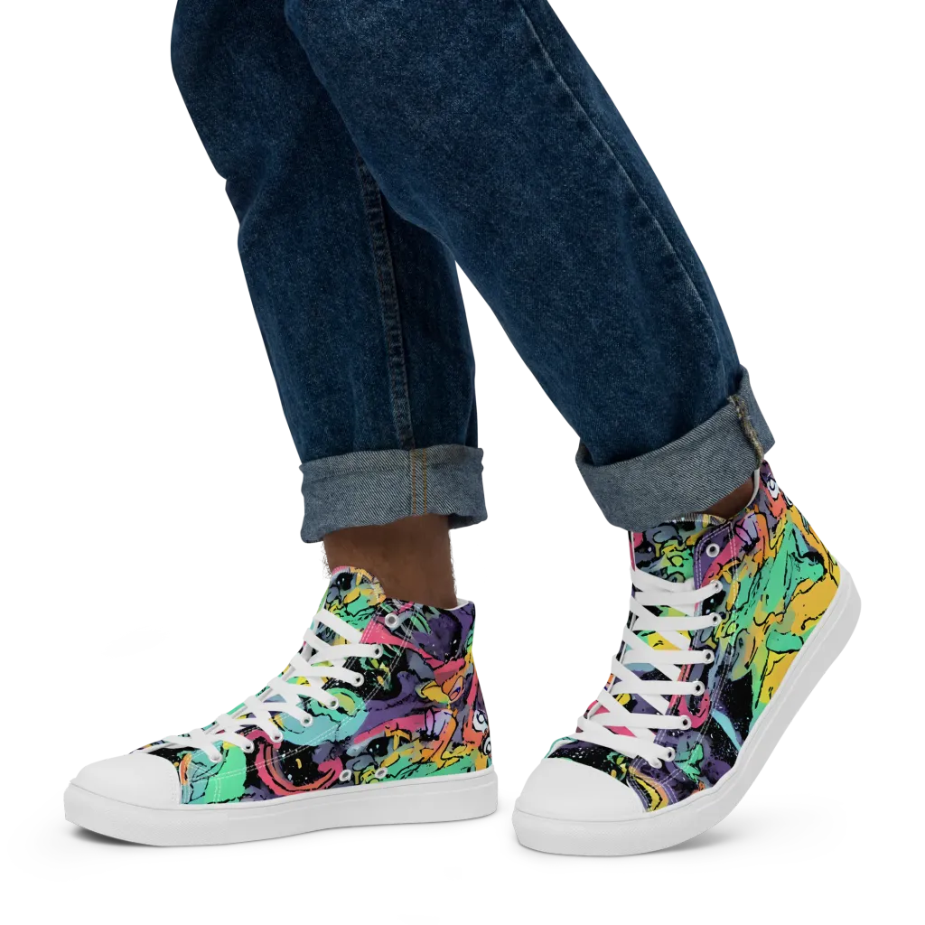 Candy Chaos on Men's High Top Canvas Shoes — Left