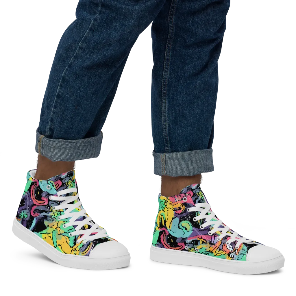 Candy Chaos on Men's High Top Canvas Shoes — Right
