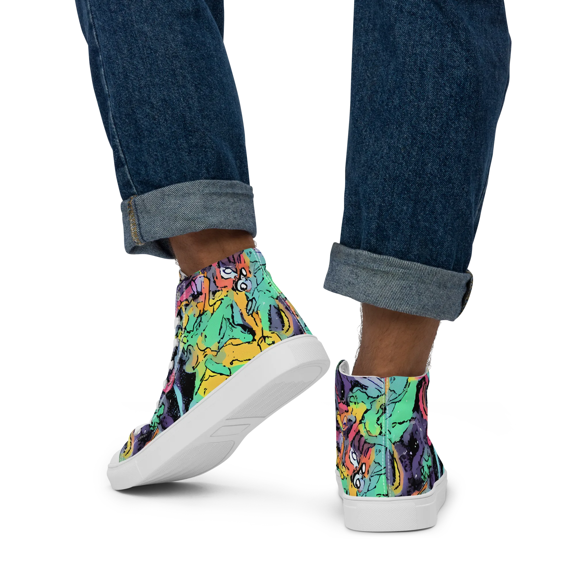 Candy Chaos on Men's High Top Canvas Shoes — Back