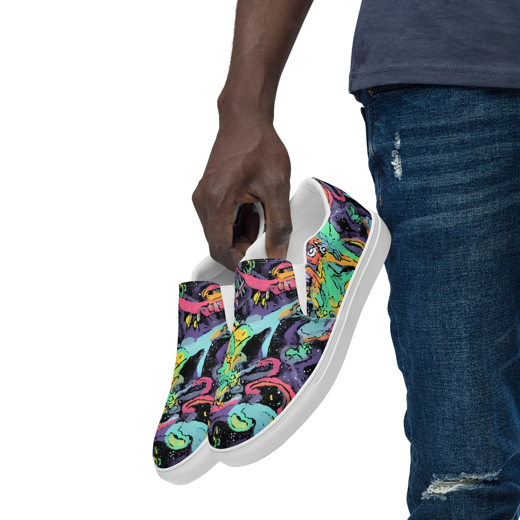 Candy Chaos on Men's Slip-On Canvas Shoes — Left Front
