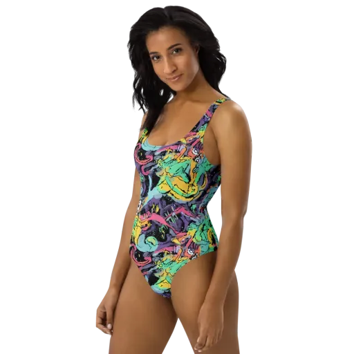 Candy Chaos on a One-Piece Swimsuit