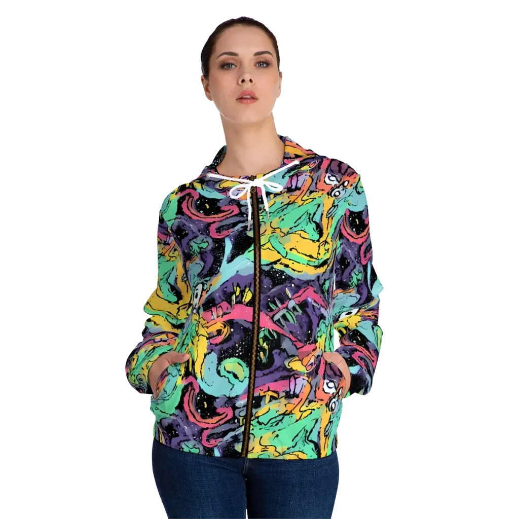Candy Chaos on Women's Full-Zip Hoodie — Front On Person