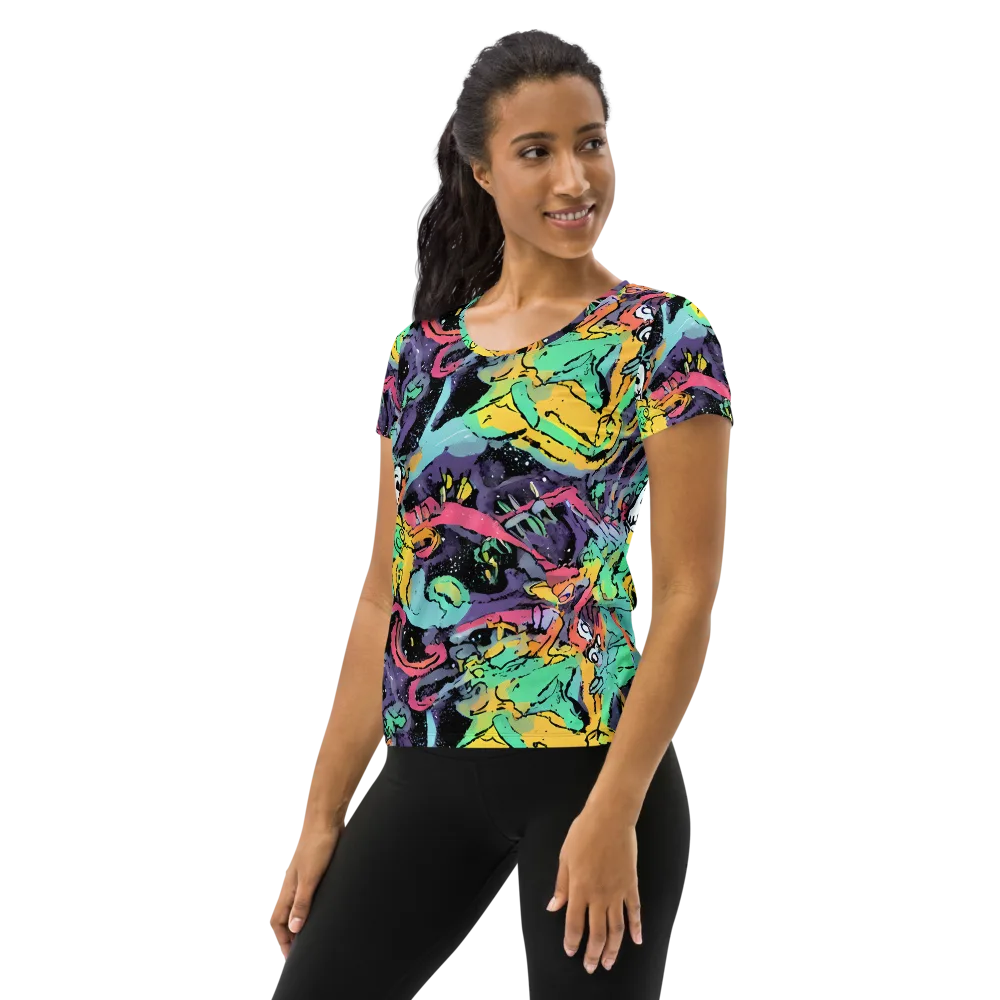 Candy Chaos on Women's Athletic T-Shirt — Left