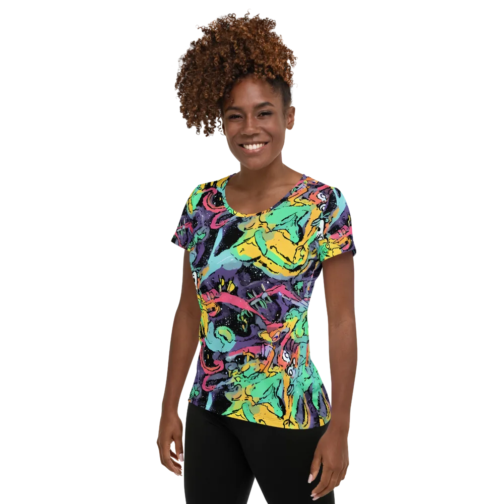 Candy Chaos on Women's Athletic T-Shirt — Left