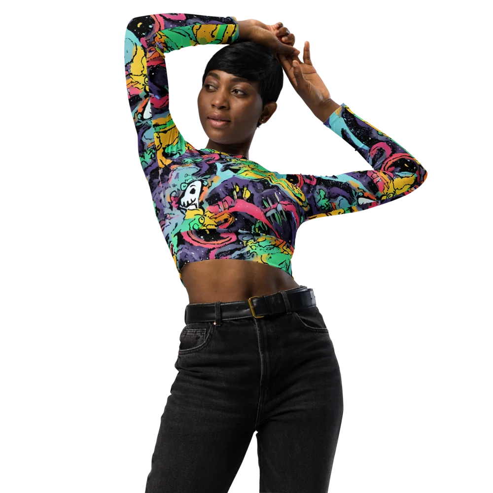 Candy Chaos on Long Sleeve Crop Top — Front