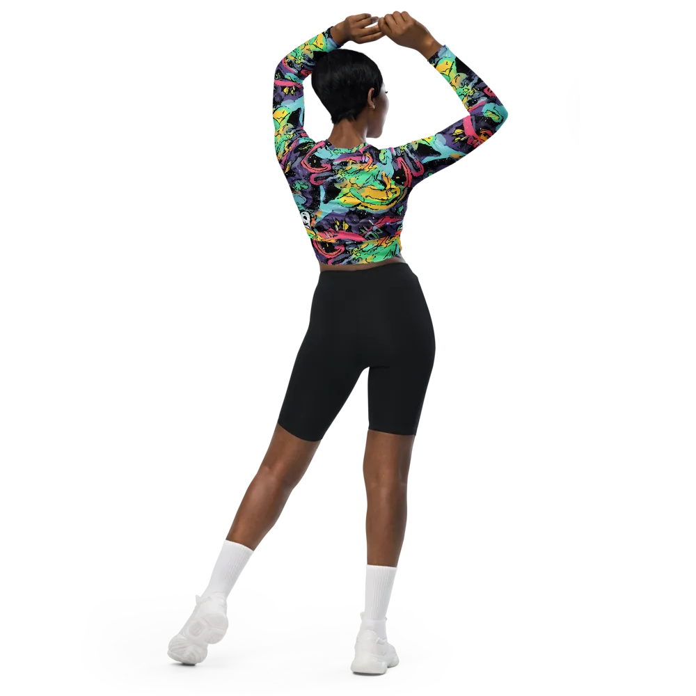 Candy Chaos on Long Sleeve Crop Top — Back