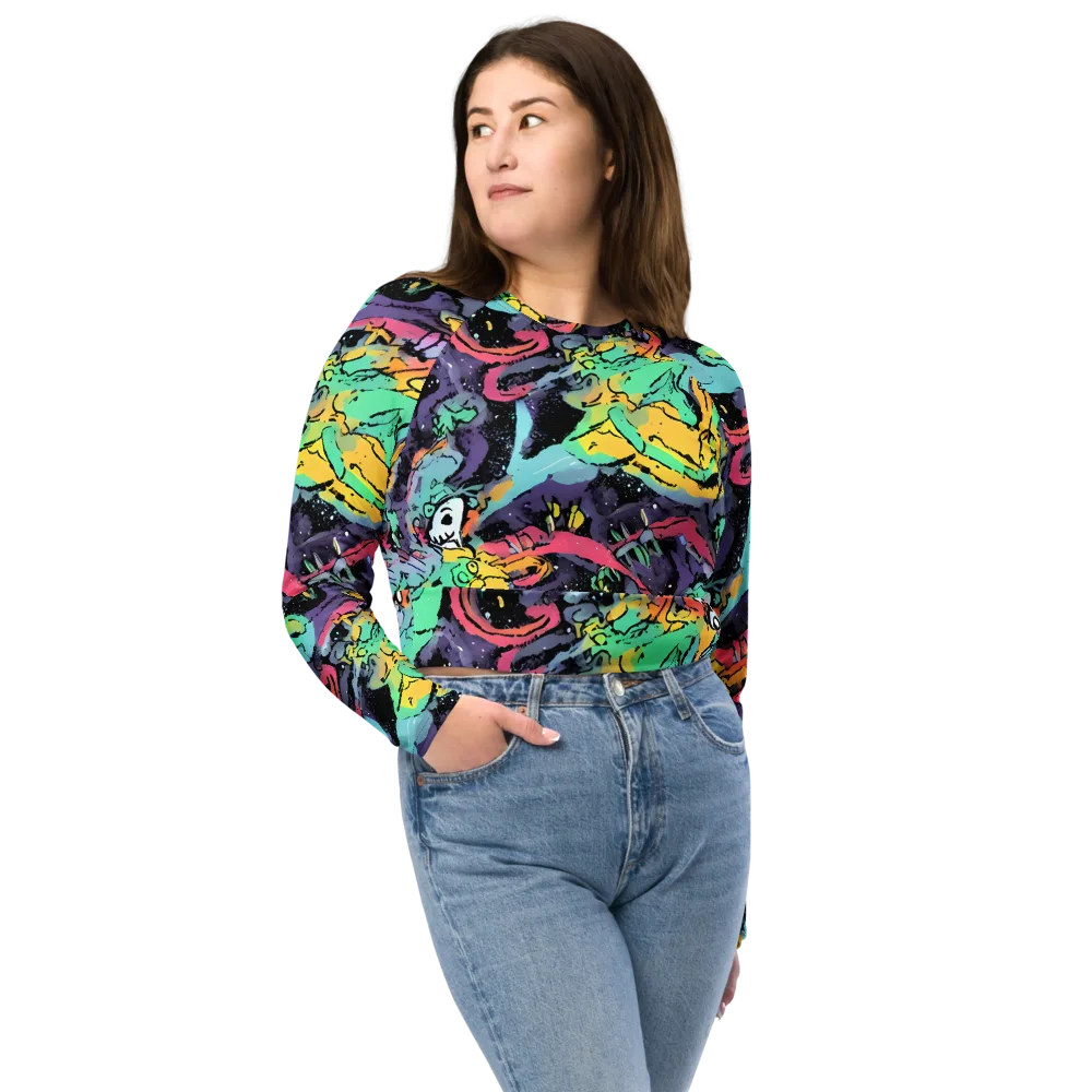 Candy Chaos on Long Sleeve Crop Top — Front
