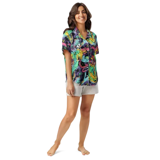 Candy Chaos on a Women's Short Sleeve Pajama Top