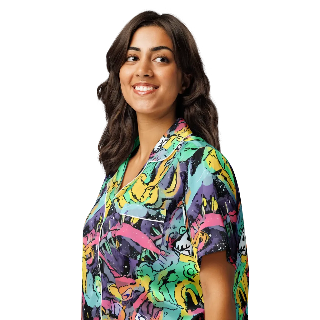 Candy Chaos on Women's Short Sleeve Pajama Top — Left Front