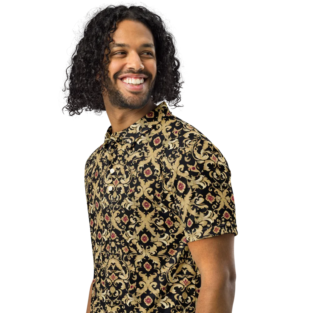 Noir Versailles on Men's Slim Fit Polo Shirt — Left Front