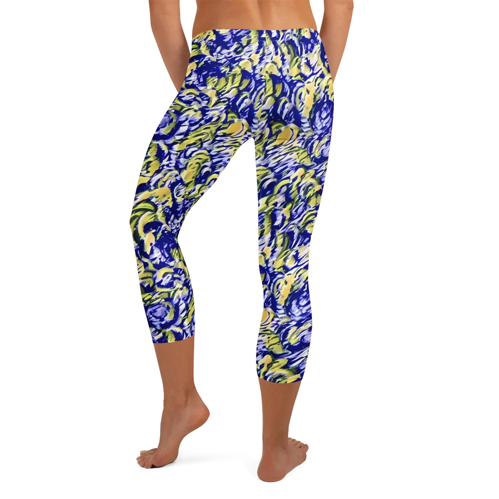 Cobalt Bloomstorm on Capri Leggings — Back