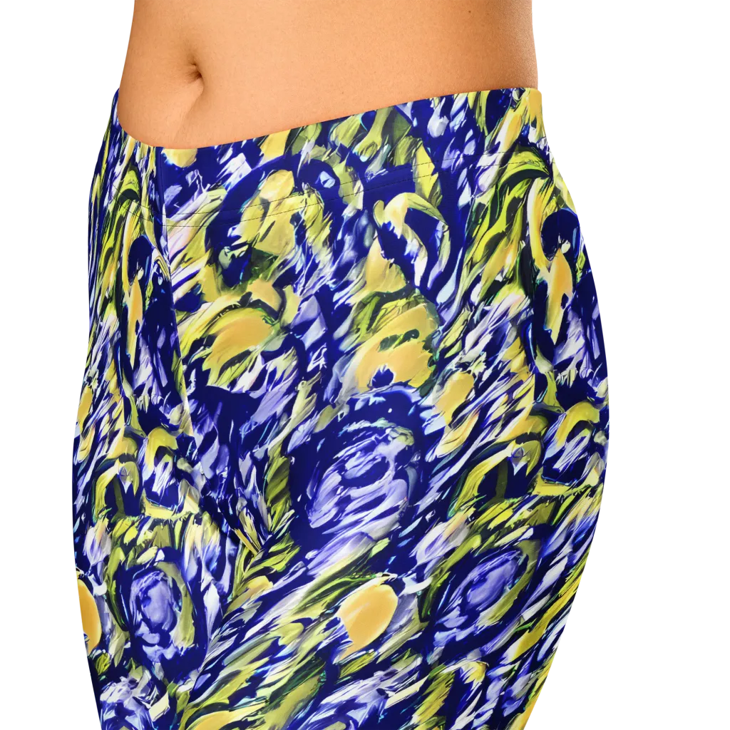 Cobalt Bloomstorm on Capri Leggings — Zoomed-in