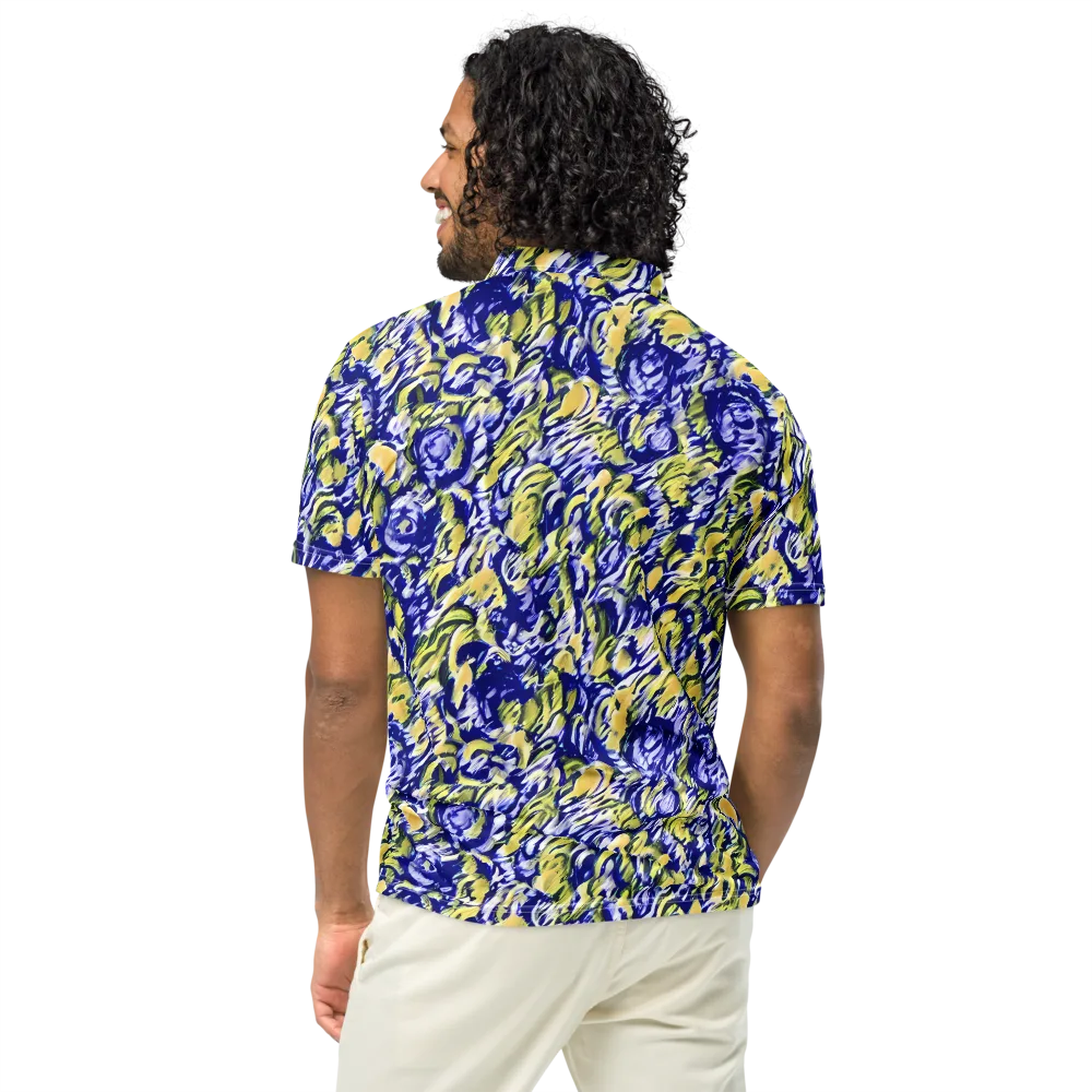 Cobalt Bloomstorm on Men's Slim Fit Polo Shirt — Back
