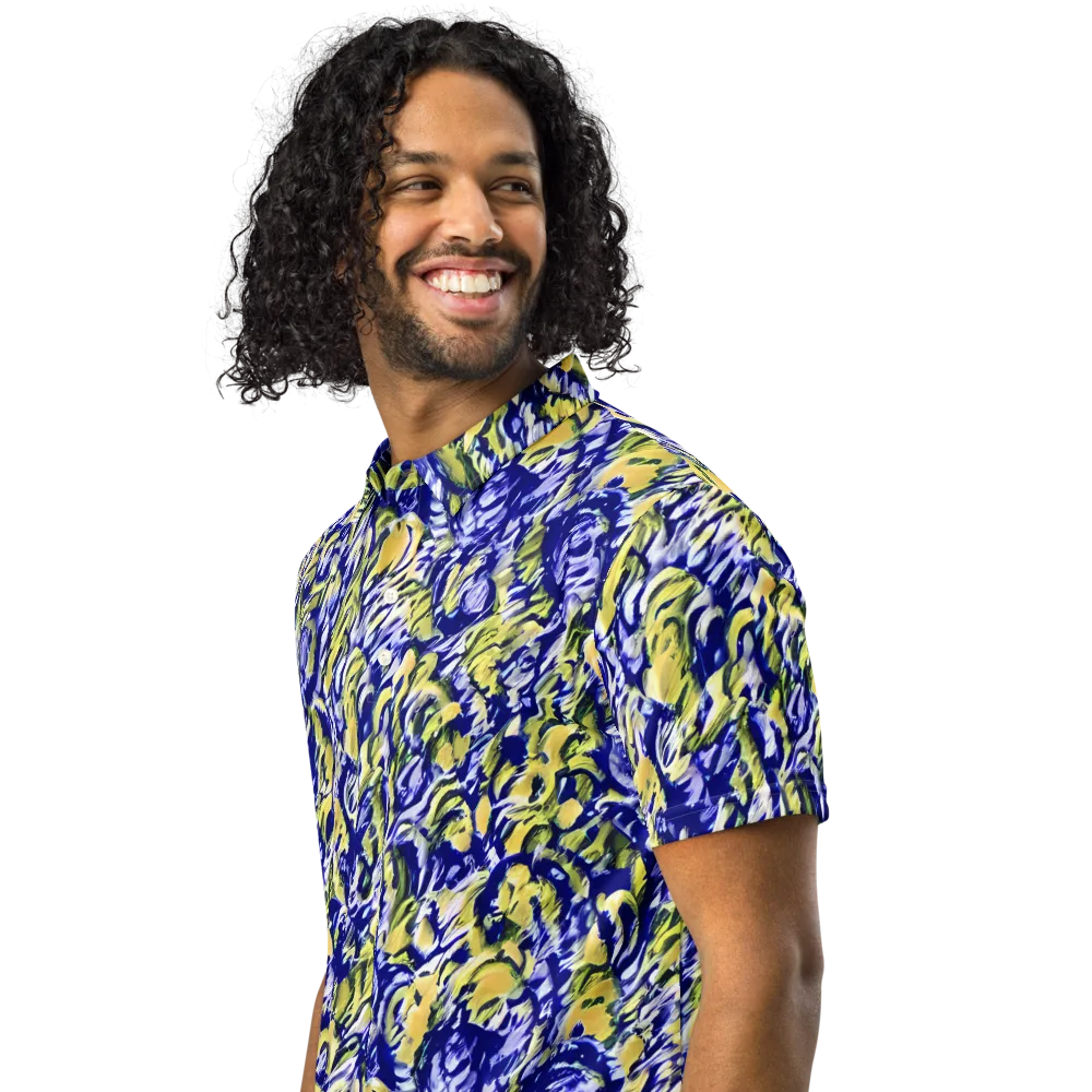 Cobalt Bloomstorm on Men's Slim Fit Polo Shirt — Left Front