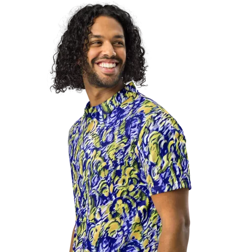 Cobalt Bloomstorm on a Men's Slim Fit Polo Shirt