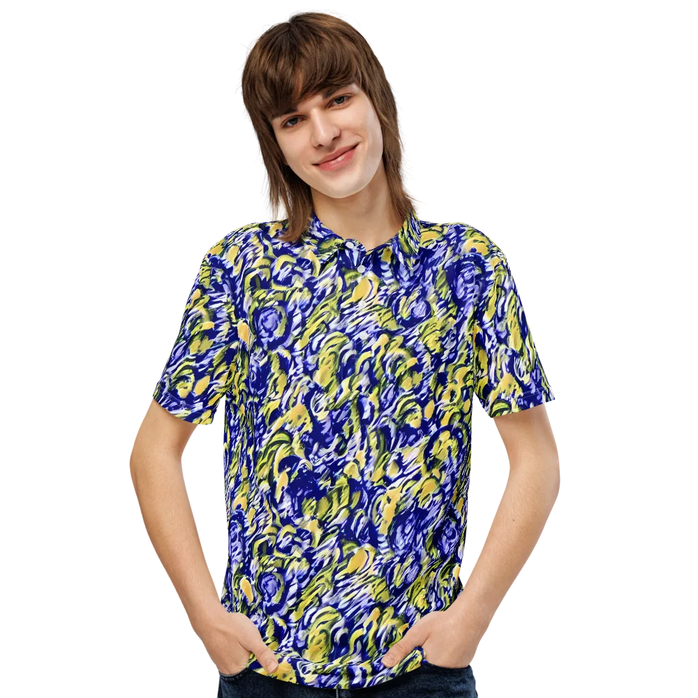 Cobalt Bloomstorm on Men's Slim Fit Polo Shirt — Front