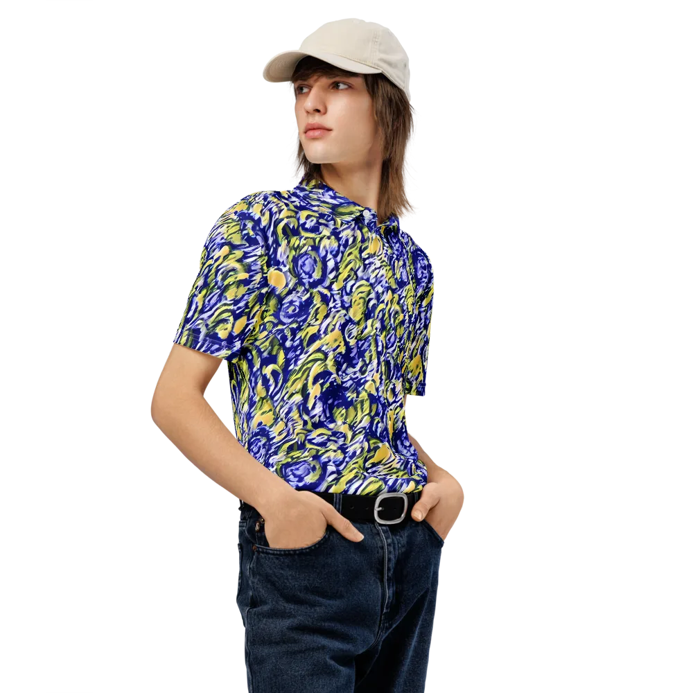 Cobalt Bloomstorm on Men's Slim Fit Polo Shirt — Right Front