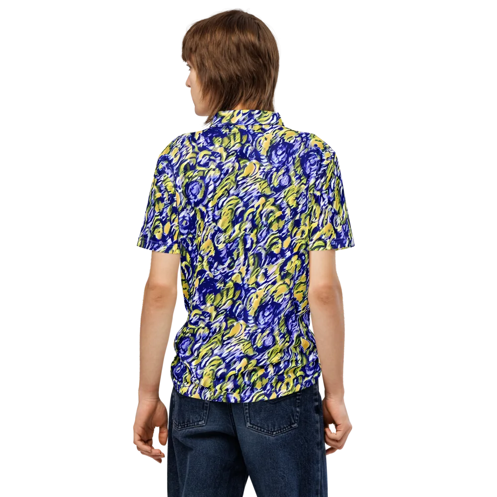 Cobalt Bloomstorm on Men's Slim Fit Polo Shirt — Back