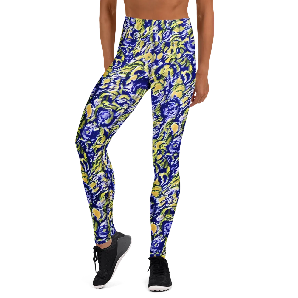 Cobalt Bloomstorm on Yoga Leggings — Front