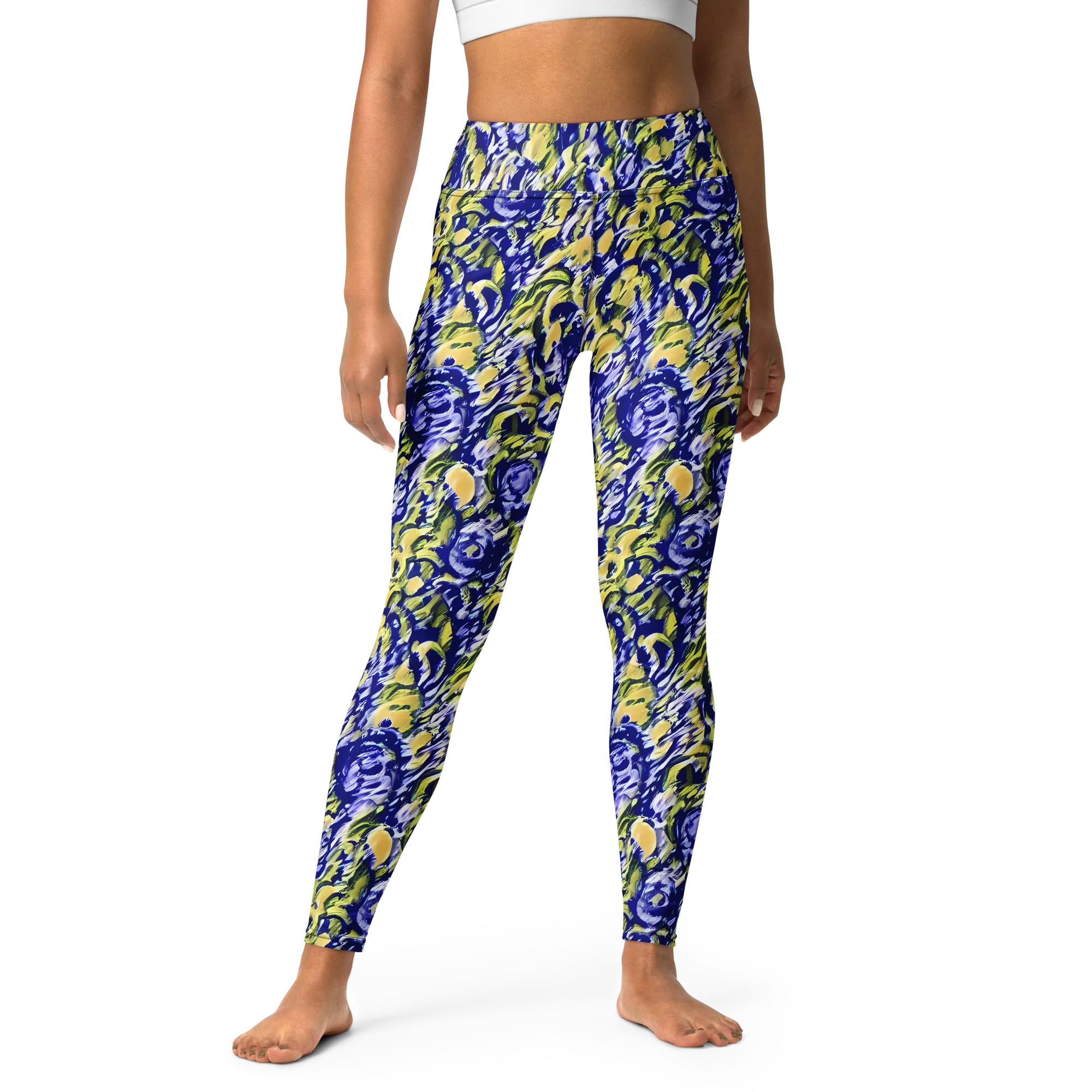 Cobalt Bloomstorm on Yoga Leggings — Front