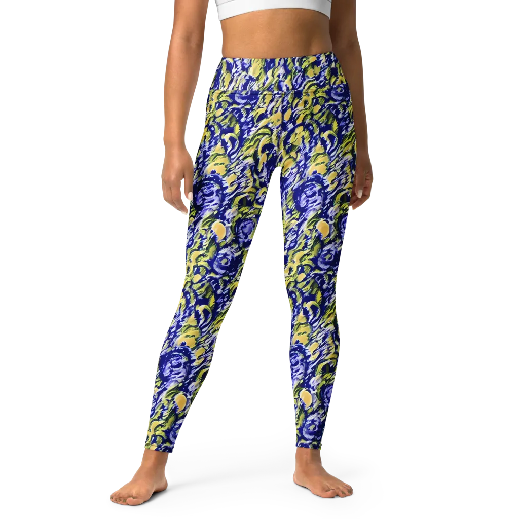 Cobalt Bloomstorm on Yoga Leggings — Front