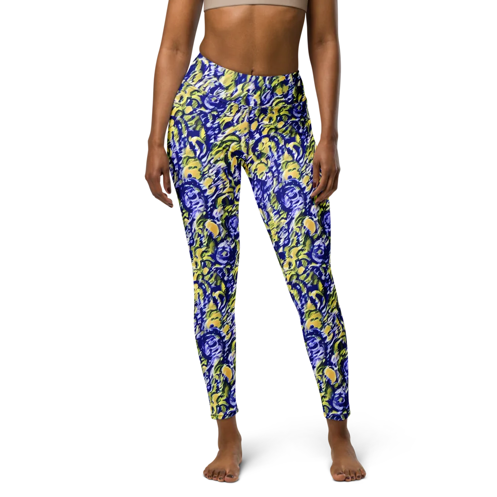 Cobalt Bloomstorm on Yoga Leggings — Front