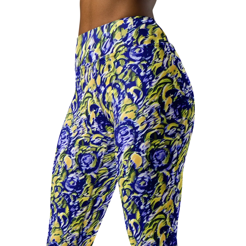 Cobalt Bloomstorm on Yoga Leggings — Left Front